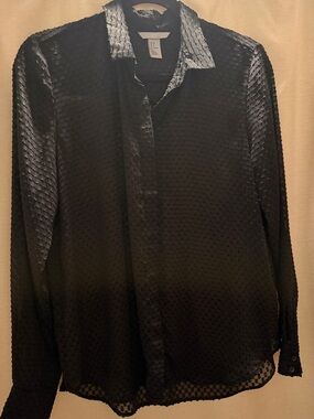 H&M Sheer Textured Black Button-Up Blouse